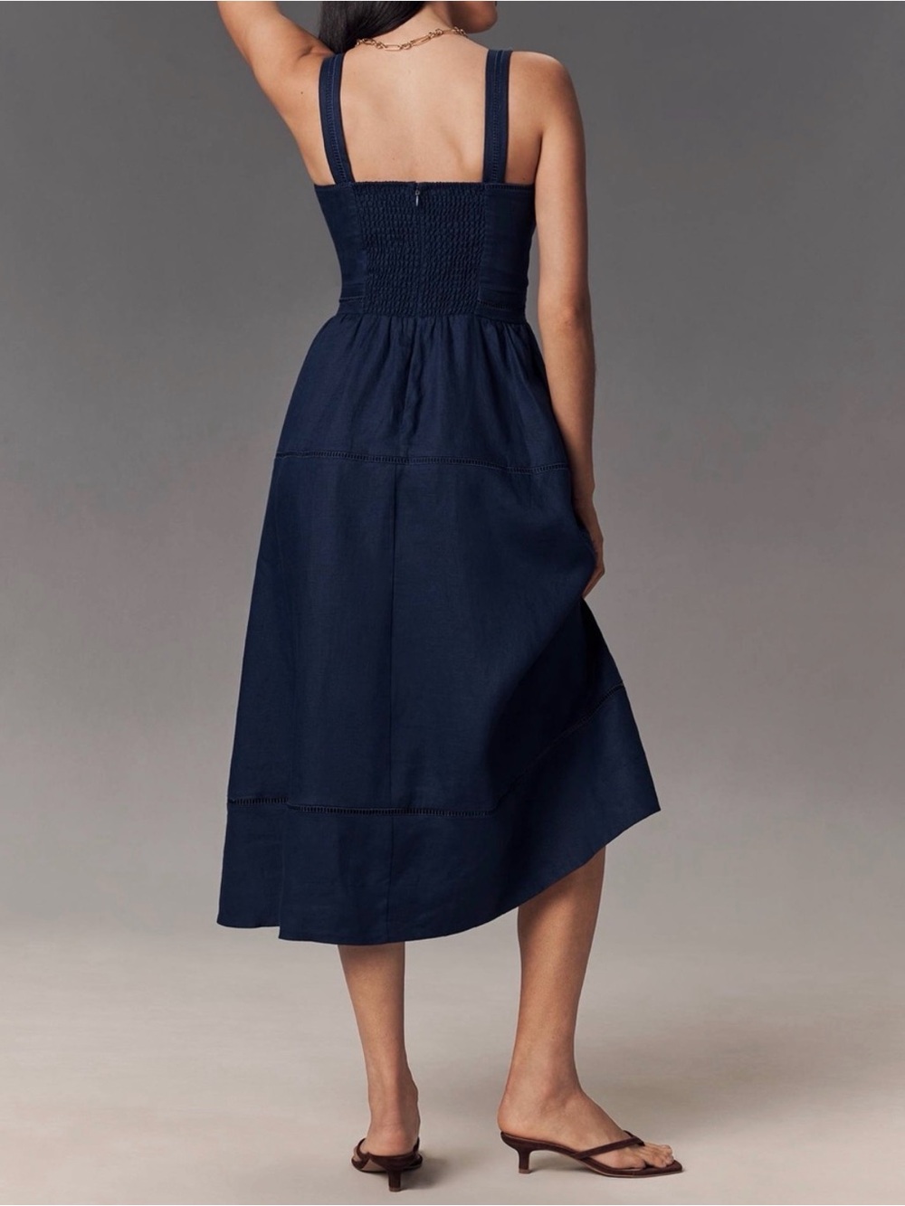 NWT Reformation Everett Linen dress 10, Navy Square Neck Sundress with Pockets - Picture 2 of 9